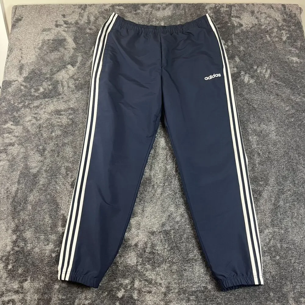 Adidas Windbreaker Joggers Men's L Navy Blue Track Pants Tapered Leg Pockets